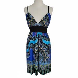 Snap Blue Boho Paisley Print Dress Size Large | Sleeveless V-Neck Sundress